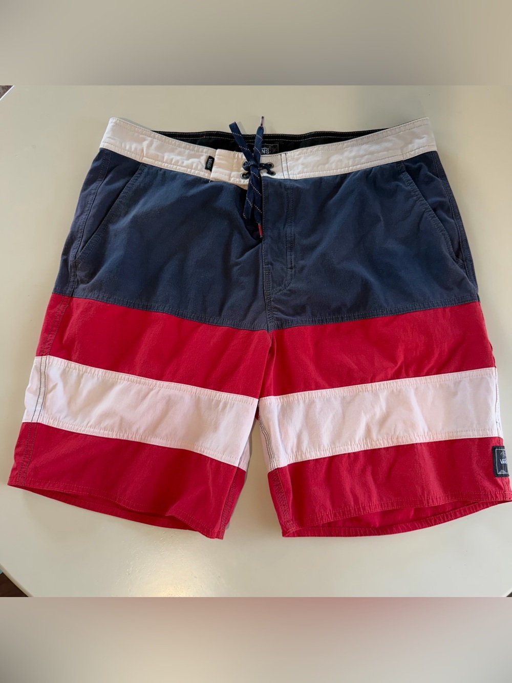 Vans Men's Navy, Red & White Colorblock Board Shorts- Size 34